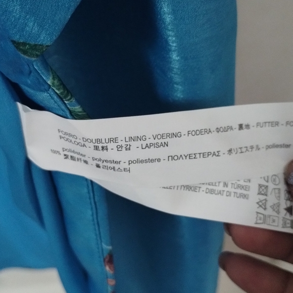 ZARA TRF Collection Floral Kimono Style Satin Robe Teal Blue Size M - Picture 5 of 9